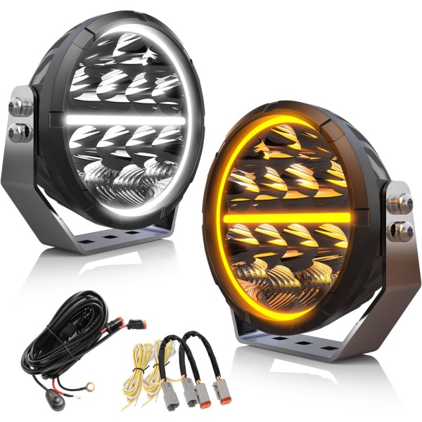 6.5 inch Round LED Driving Lights for OffRoad/Truck, Spot+Flood Combo Beam light with White/Amber DRL, 1000% Brighter Work Light + Wiring Harness